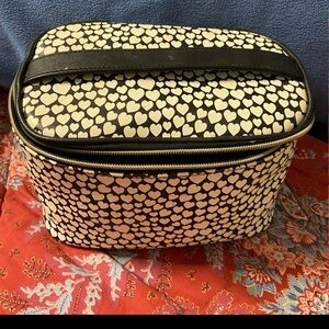 DABNEY LEE Black & White HEART Faux Leather Top Handle Make-Up Bag